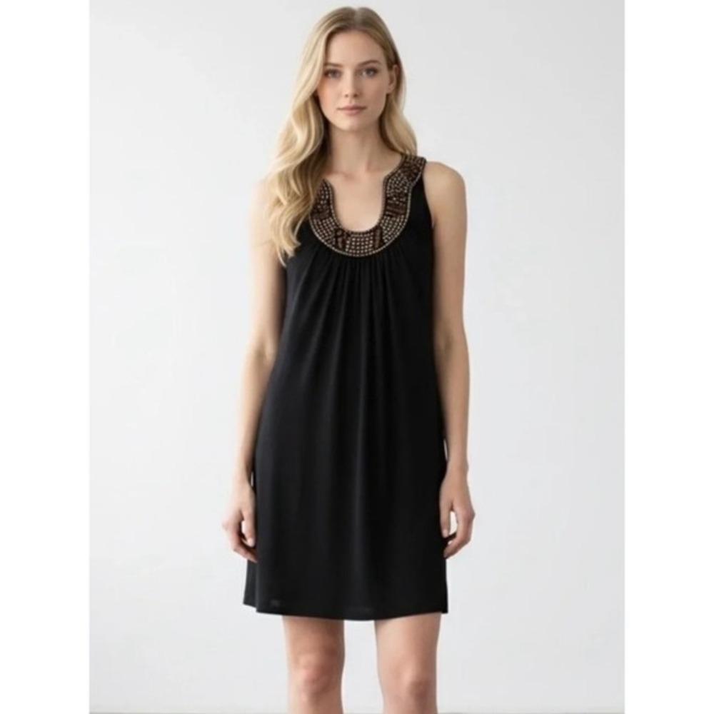 Laundry by Shelli Segal Black Embellished Neckline Sleeveless Shift Dress 4